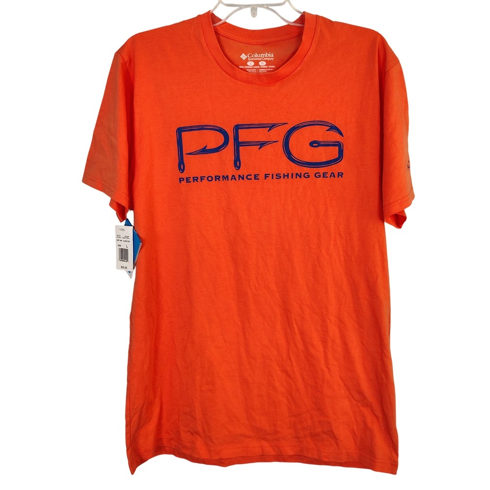 Columbia‎ PFG Mens T-Shirt Bright Peach Orange Graphic Tee L 3CPFG0070